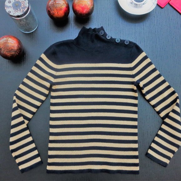 Ralph Lauren Sweaters - LRL Navy Blue and Gold Sparkle Sweater Nautical